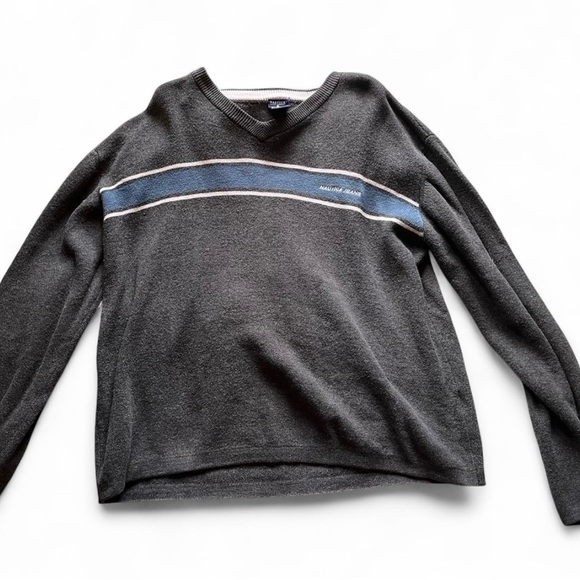 Men's Gray Sweater with Blue Stripe - Picture 1 of 1
